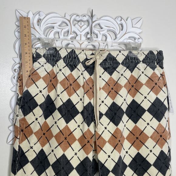 PACSUN size Slim MEDIUM Argyle Pattern Corduroy PANTS Elastic Waist TAN GRAY - Picture 7 of 16